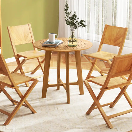 31.5 Inches Patio Dining Table with Slatted Tabletop and X-shaped Frame - Natural - Patio Dining Tables