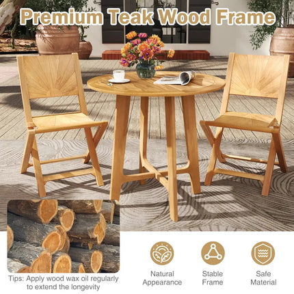 31.5 Inches Patio Dining Table with Slatted Tabletop and X-shaped Frame - Natural - Patio Dining Tables