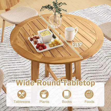 31.5 Inches Patio Dining Table with Slatted Tabletop and X-shaped Frame - Natural - Patio Dining Tables