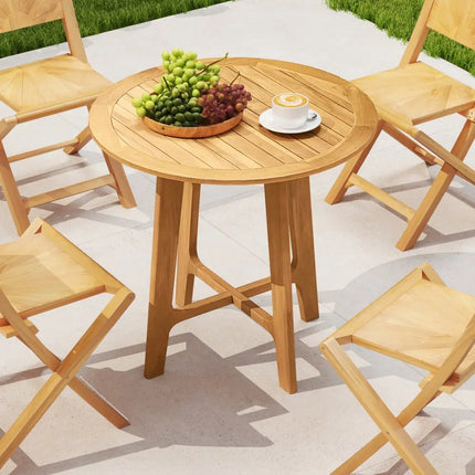 31.5 Inches Patio Dining Table with Slatted Tabletop and X-shaped Frame - Natural - Patio Dining Tables