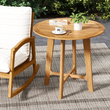 31.5 Inches Patio Dining Table with Slatted Tabletop and X-shaped Frame - Natural - Patio Dining Tables