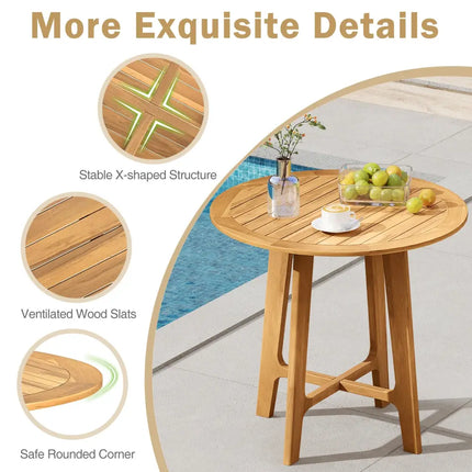 31.5 Inches Patio Dining Table with Slatted Tabletop and X-shaped Frame - Natural - Patio Dining Tables