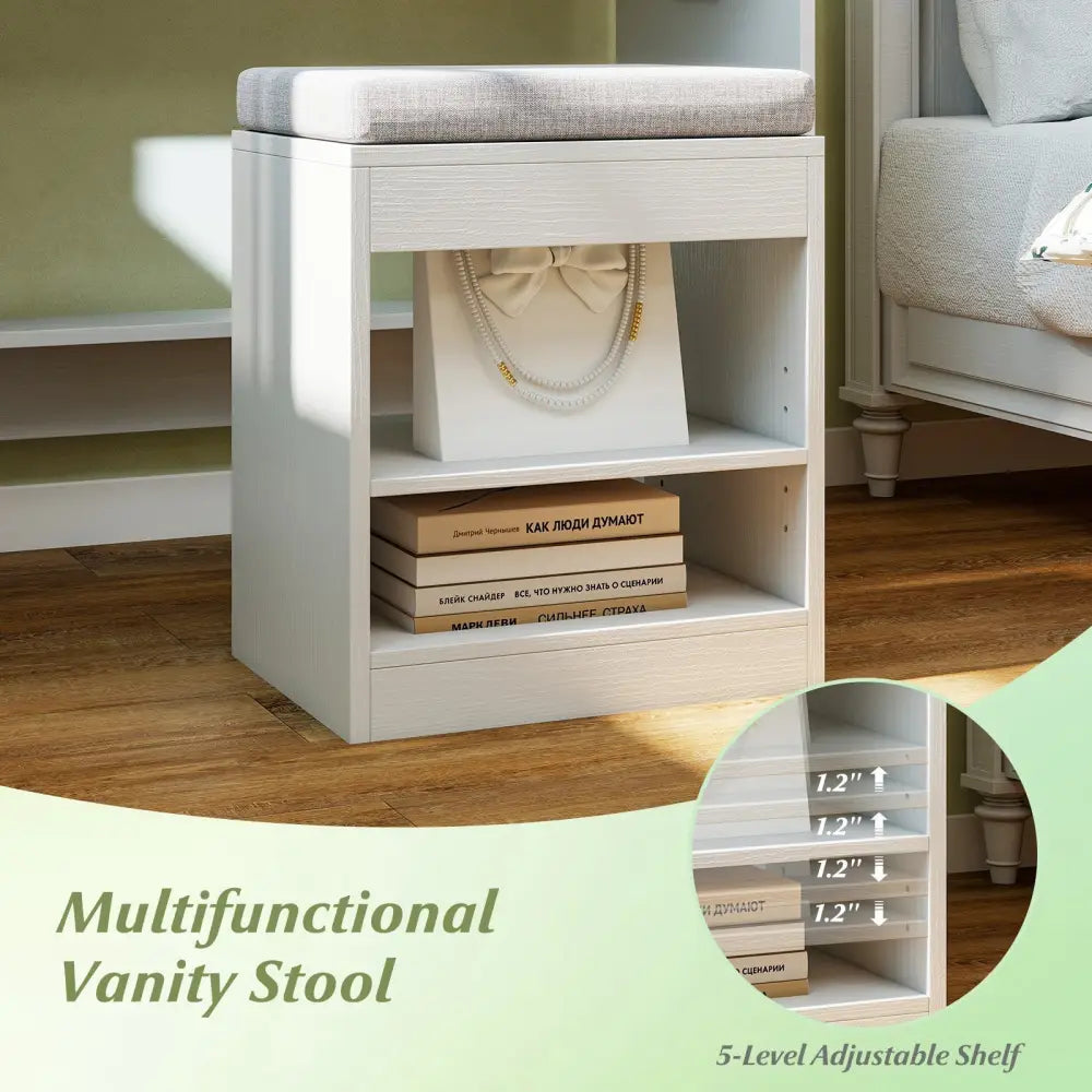 31.5 Inches Vanity Desk with 3 Lighting Modes and Storage Shelves-White Costway