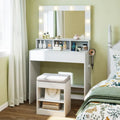 31.5 Inches Vanity Desk with 3 Lighting Modes and Storage Shelves-White - White - Makeup Vanities