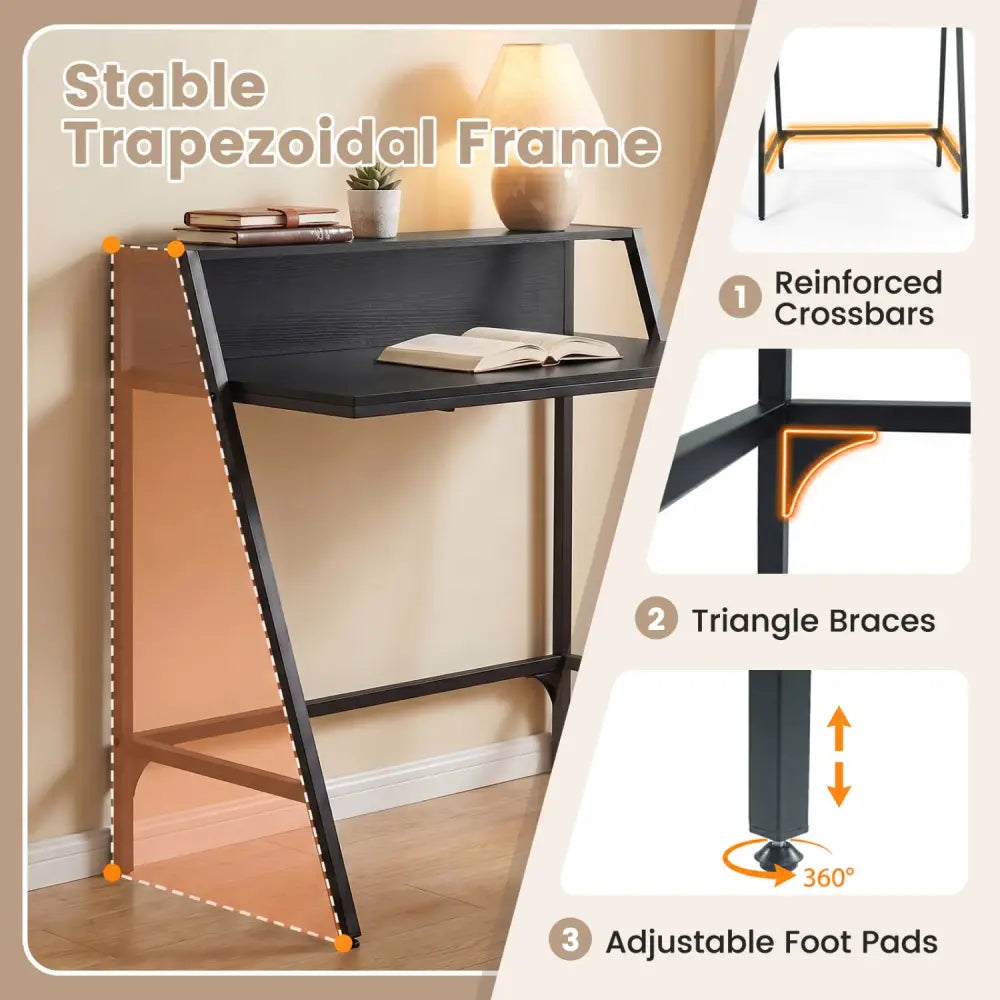 31.5’’ Industrial Desk with Raised Shelf Metal Frame-Black - Black - Computer Desks