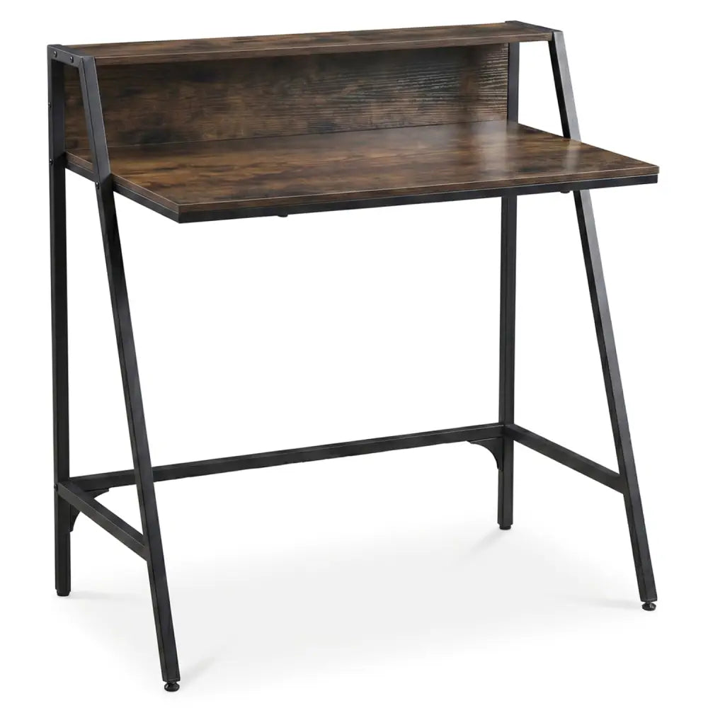 31.5’’ Industrial Desk with Raised Shelf Metal Frame-Rustic Brown - Rustic Brown - Computer Desks