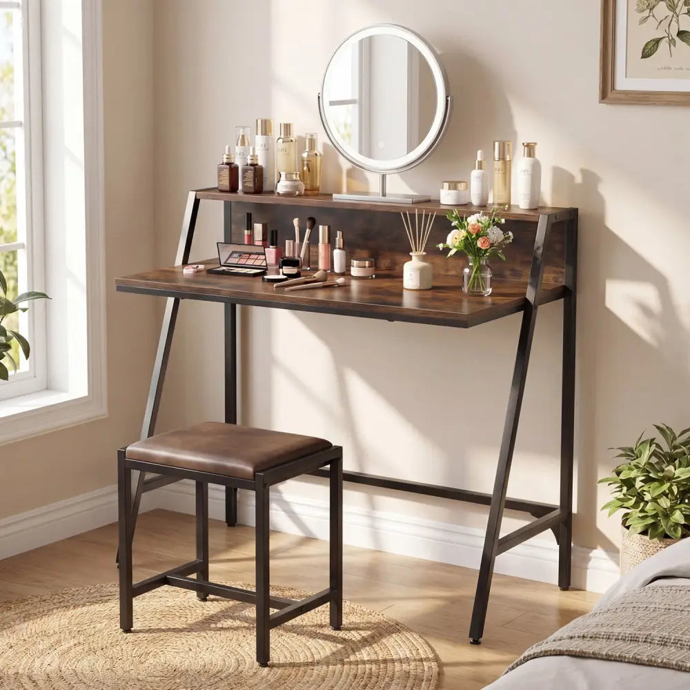 31.5’’ Industrial Desk with Raised Shelf Metal Frame-Rustic Brown - Rustic Brown - Computer Desks