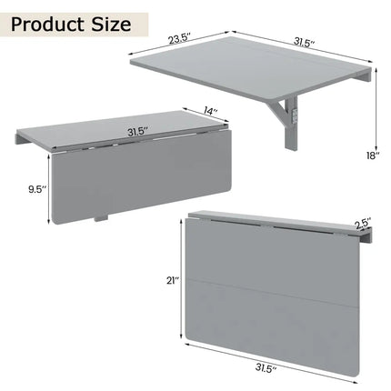31.5 x 23.5 Inch Wall Mounted Folding Table for Small Spaces-Gray Costway