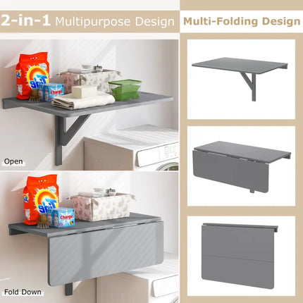 31.5 x 23.5 Inch Wall Mounted Folding Table for Small Spaces-Gray Costway