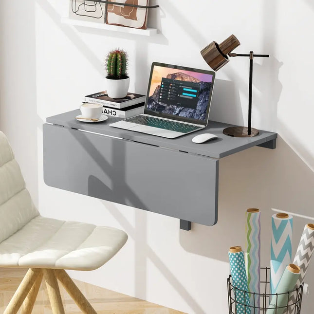 31.5 x 23.5 Inch Wall Mounted Folding Table for Small Spaces-Gray Costway