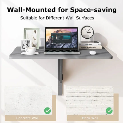 31.5 x 23.5 Inch Wall Mounted Folding Table for Small Spaces-Gray Costway