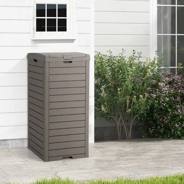 31 Gallon Large Outdoor Trash Can with Lid and Pull-out Liquid Drawer - Coffee - Garden Tools