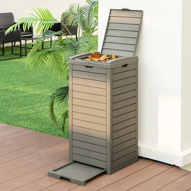 31 Gallon Large Outdoor Trash Can with Lid and Pull-out Liquid Drawer - Coffee - Garden Tools