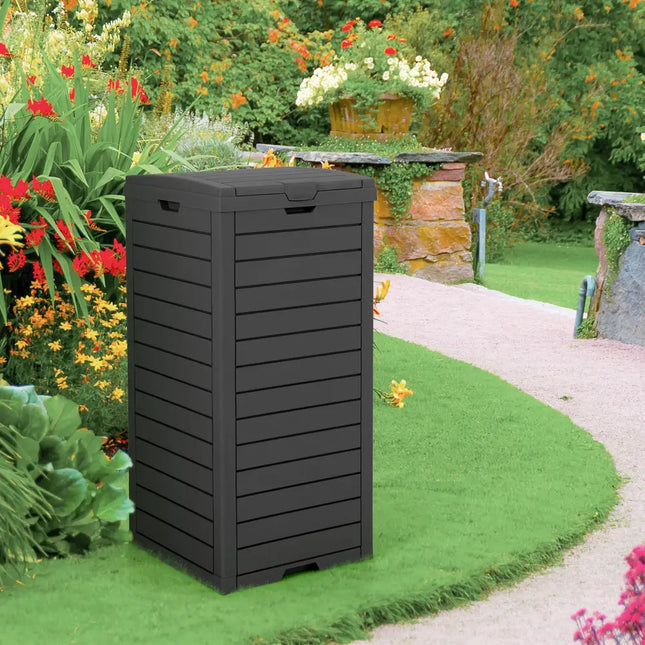 31 Gallon Large Outdoor Trash Can with Lid and Pull-out Liquid Drawer for Easy Cleaning-Black - Black - Garden Tools