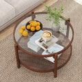 31 Inch 2-Tier Round Coffee Table with Tempered Glass Top for Living Room-Cherry - Cherry - Coffee Tables