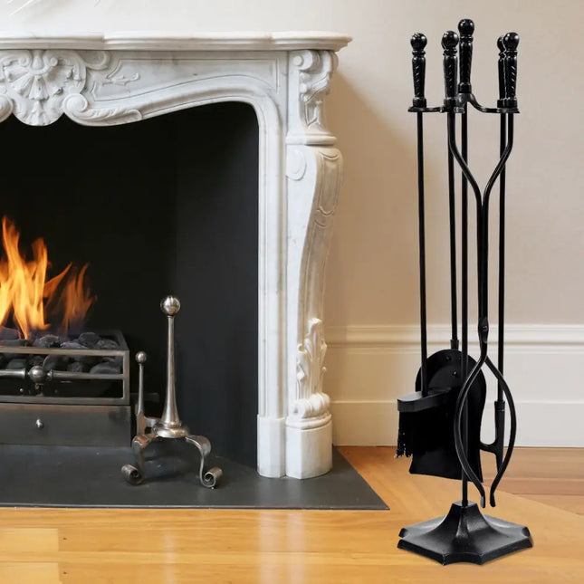 31 Inch 5 Pieces Hearth Fireplace Fire Tools Set - Black - Fireplace Tools