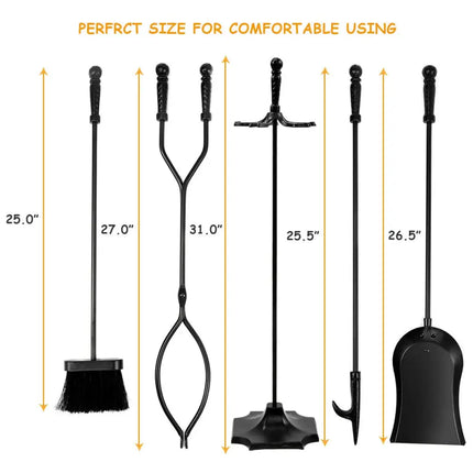 31 Inch 5 Pieces Hearth Fireplace Fire Tools Set - Black - Fireplace Tools