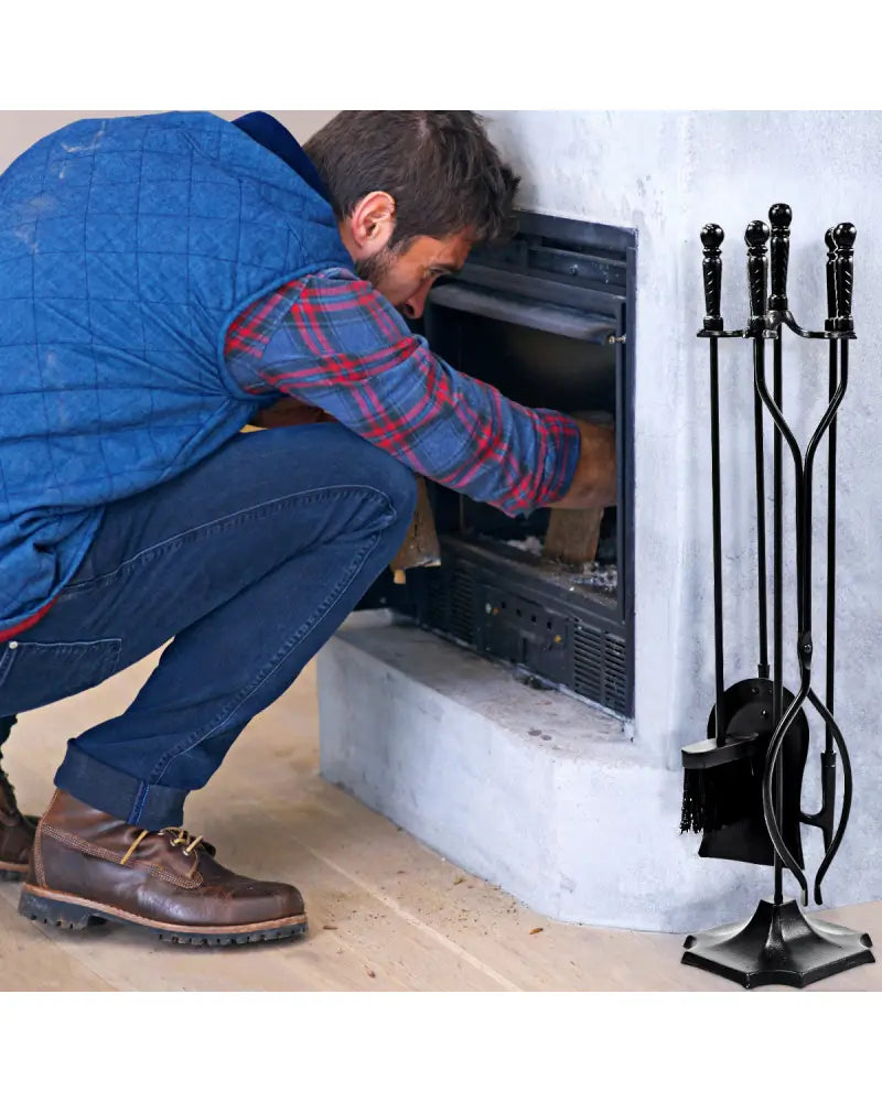 31 Inch 5 Pieces Hearth Fireplace Fire Tools Set - Black - Fireplace Tools