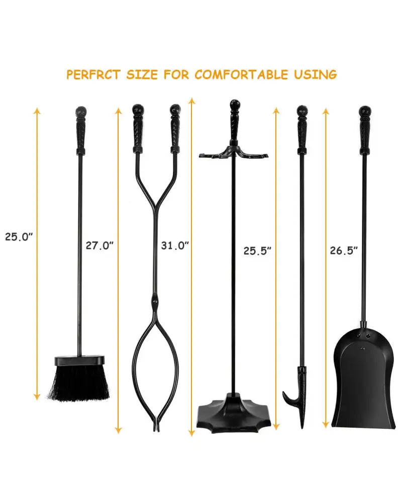 31 Inch 5 Pieces Hearth Fireplace Fire Tools Set - Black - Fireplace Tools