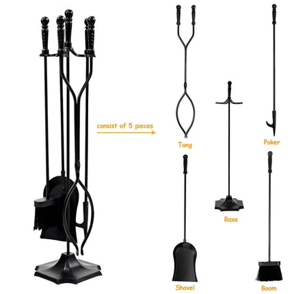 31 Inch 5 Pieces Hearth Fireplace Fire Tools Set - Black - Fireplace Tools
