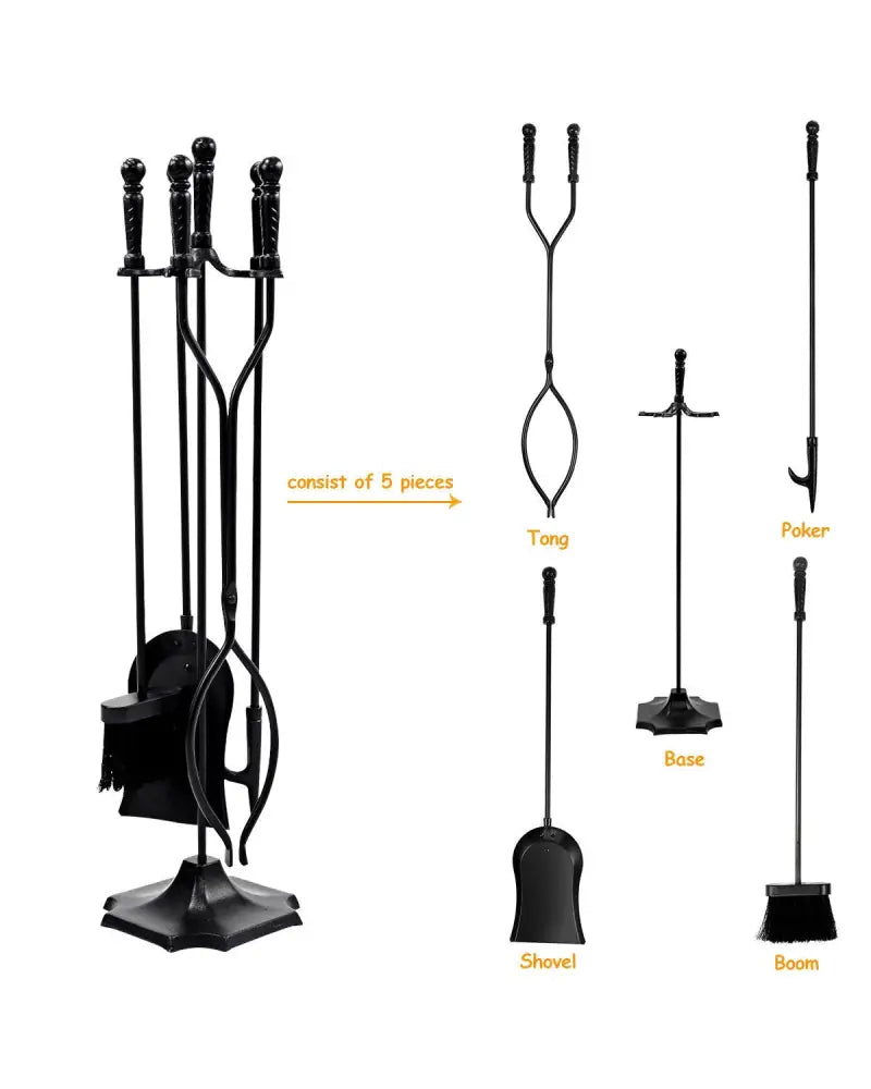 31 Inch 5 Pieces Hearth Fireplace Fire Tools Set - Black - Fireplace Tools