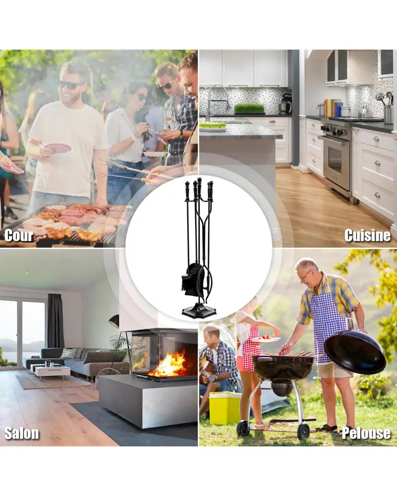 31 Inch 5 Pieces Hearth Fireplace Fire Tools Set - Black - Fireplace Tools