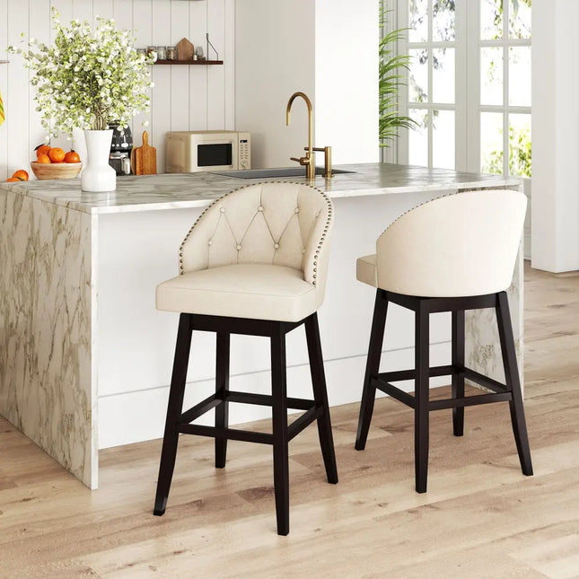 31 Inch Bar Stools Set of 4 Padded Bar Height Chairs with Rubber Wood Frame Swivel Seat-Beige Costway