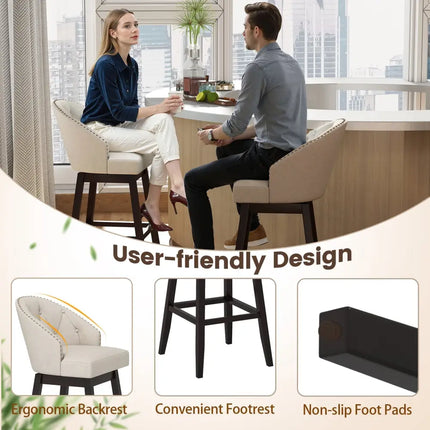 31 Inch Bar Stools Set of 4 Padded Bar Height Chairs with Rubber Wood Frame Swivel Seat-Beige Costway