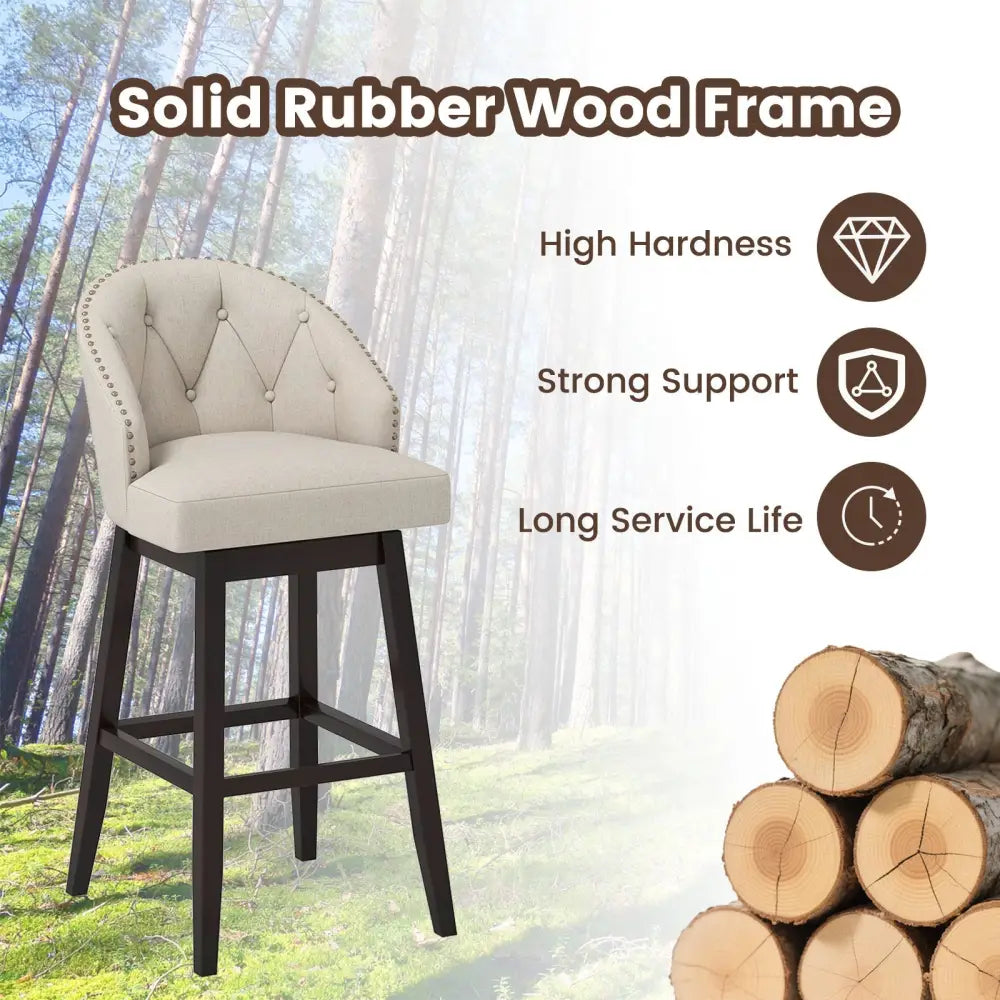 31 Inch Bar Stools Set of 4 Padded Bar Height Chairs with Rubber Wood Frame Swivel Seat-Beige Costway