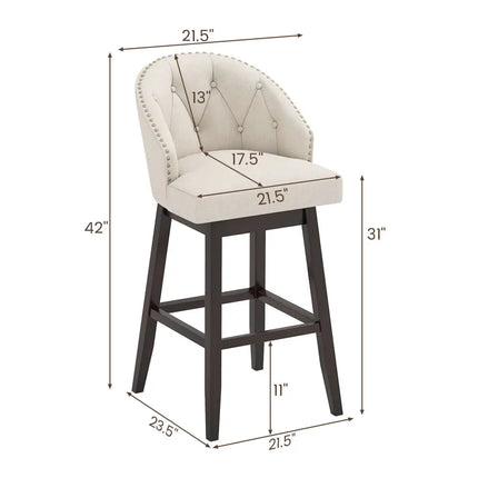 31 Inch Bar Stools Set of 4 Padded Bar Height Chairs with Rubber Wood Frame Swivel Seat-Beige Costway