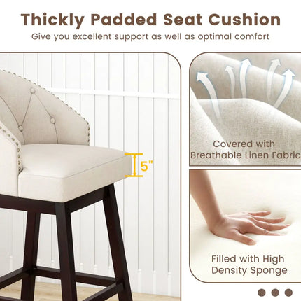 31 Inch Bar Stools Set of 4 Padded Bar Height Chairs with Rubber Wood Frame Swivel Seat-Beige Costway