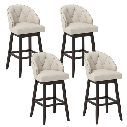 31 Inch Bar Stools Set of 4 Padded Bar Height Chairs with Rubber Wood Frame Swivel Seat-Beige Costway