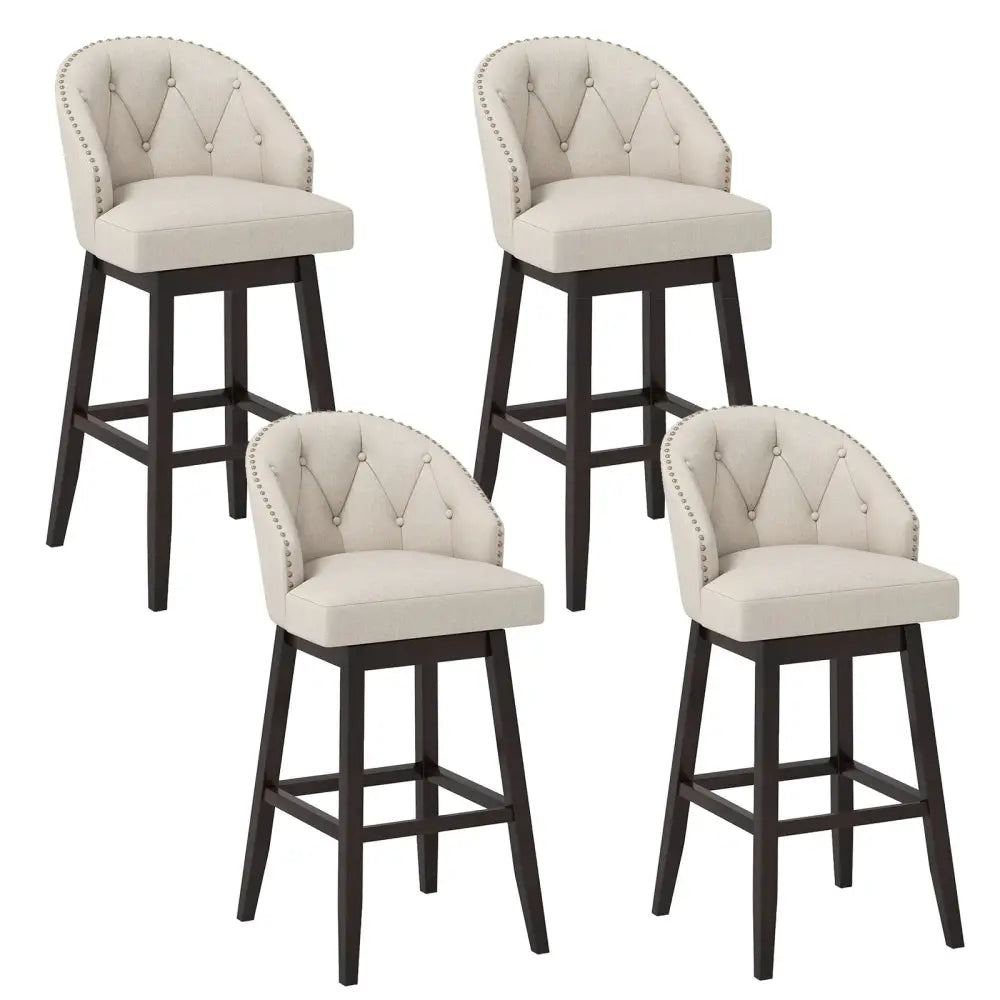 31 Inch Bar Stools Set of 4 Padded Bar Height Chairs with Rubber Wood Frame Swivel Seat-Beige Costway