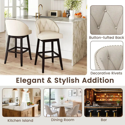 31 Inch Bar Stools Set of 4 Padded Bar Height Chairs with Rubber Wood Frame Swivel Seat-Beige Costway