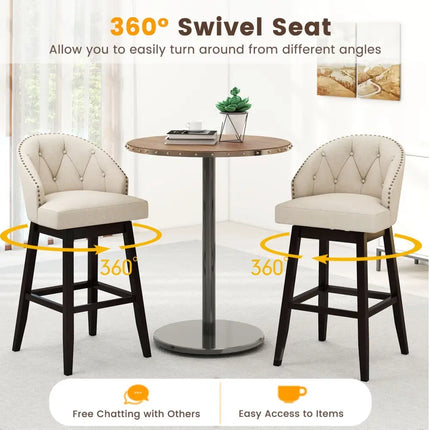 31 Inch Bar Stools Set of 4 Padded Bar Height Chairs with Rubber Wood Frame Swivel Seat-Beige Costway
