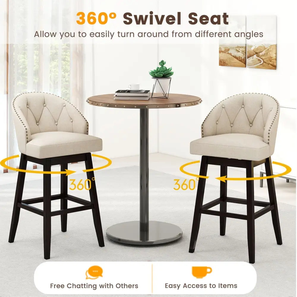 31 Inch Bar Stools Set of 4 Padded Bar Height Chairs with Rubber Wood Frame Swivel Seat-Beige Costway