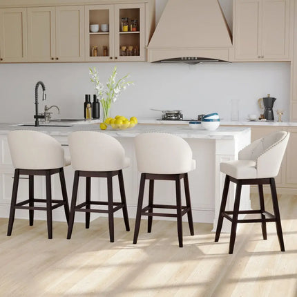 31 Inch Bar Stools Set of 4 Padded Bar Height Chairs with Rubber Wood Frame Swivel Seat-Beige Costway