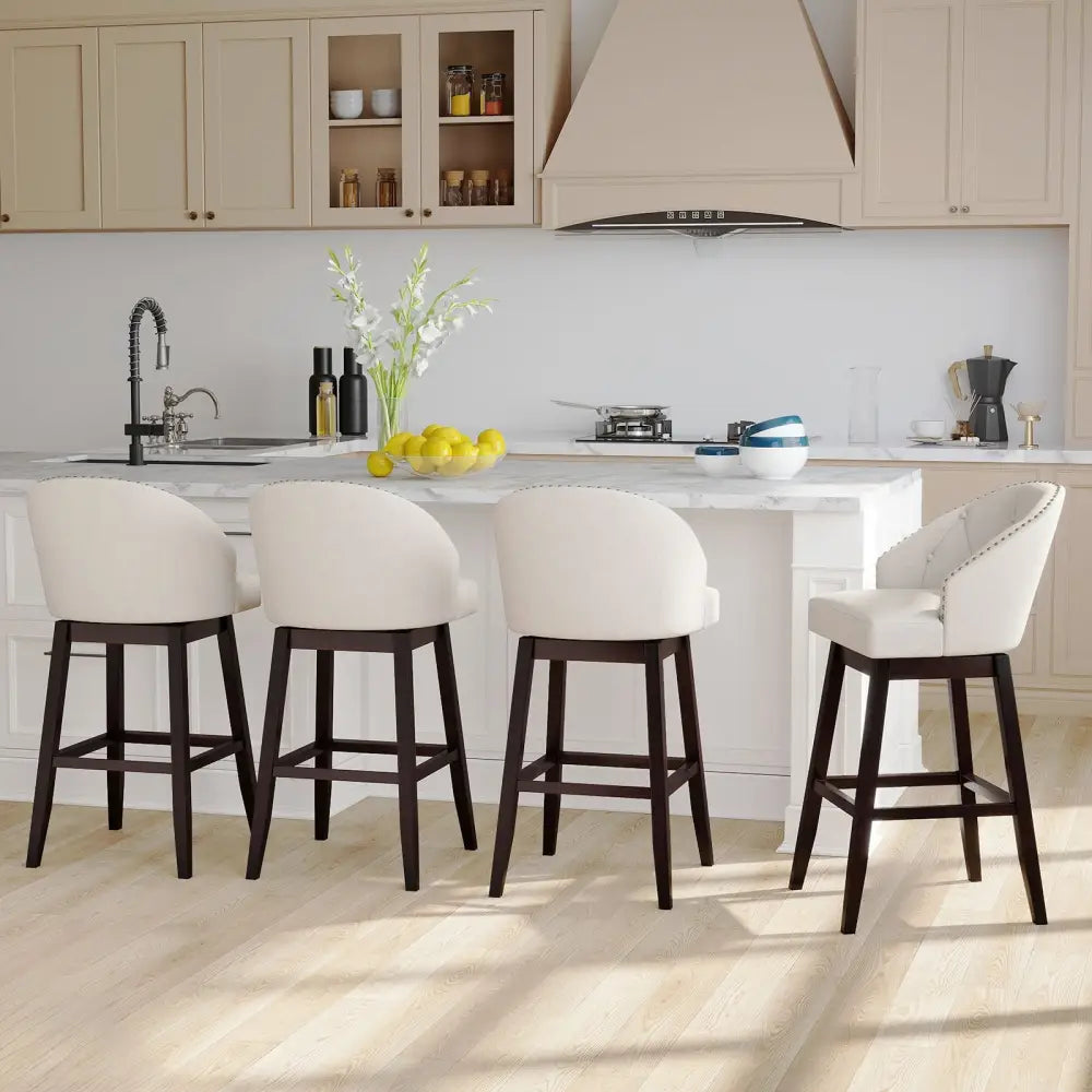 31 Inch Bar Stools Set of 4 Padded Bar Height Chairs with Rubber Wood Frame Swivel Seat-Beige Costway