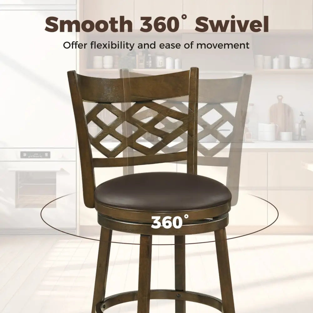 31 Inch Counter Height Bar Stools Set of 2 with Rubber Wood Frame-31 Inch - Brown - Bar Stools