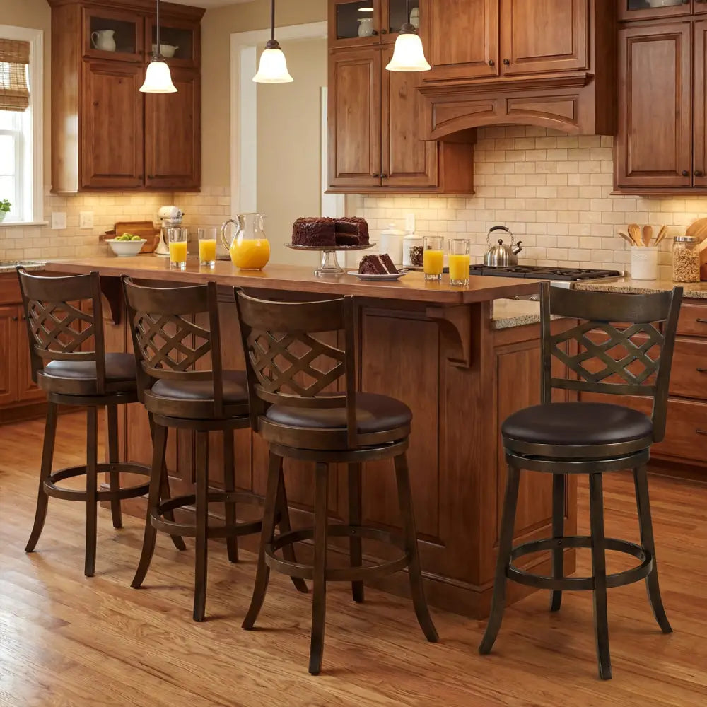 31 Inch Counter Height Bar Stools Set of 2 with Rubber Wood Frame-31 Inch - Brown - Bar Stools