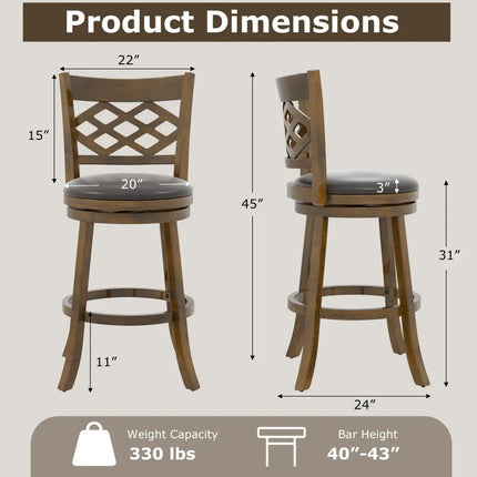 31 Inch Counter Height Bar Stools Set of 2 with Rubber Wood Frame-31 Inch Costway