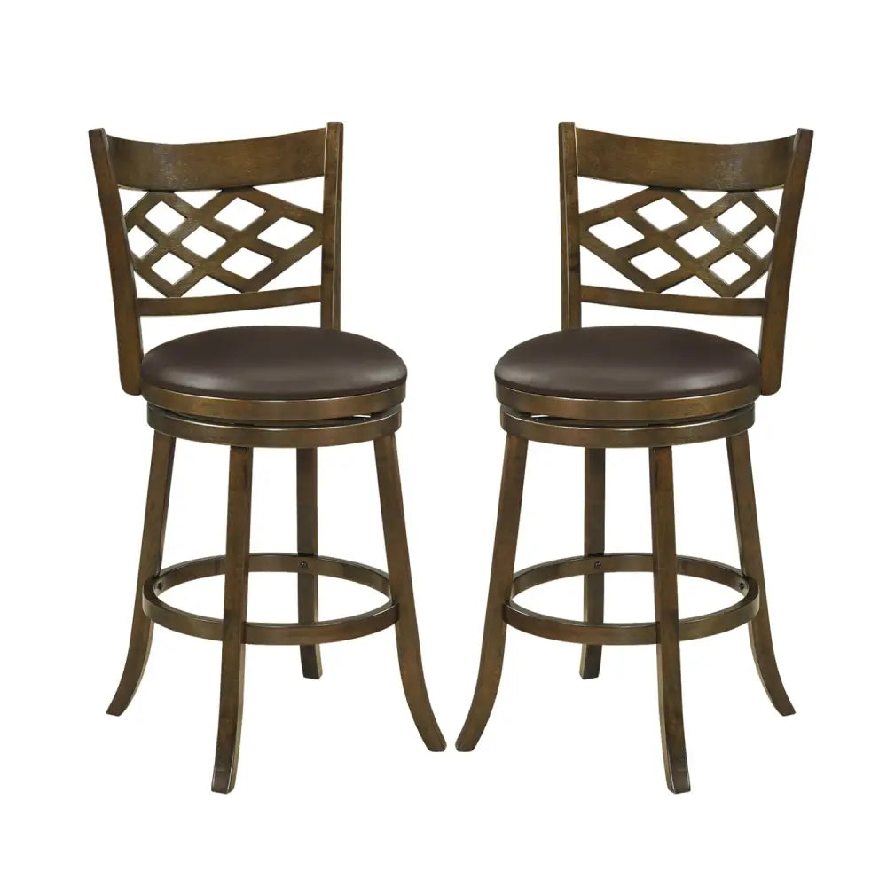 31 Inch Counter Height Bar Stools Set of 2 with Rubber Wood Frame-31 Inch - Brown - Bar Stools