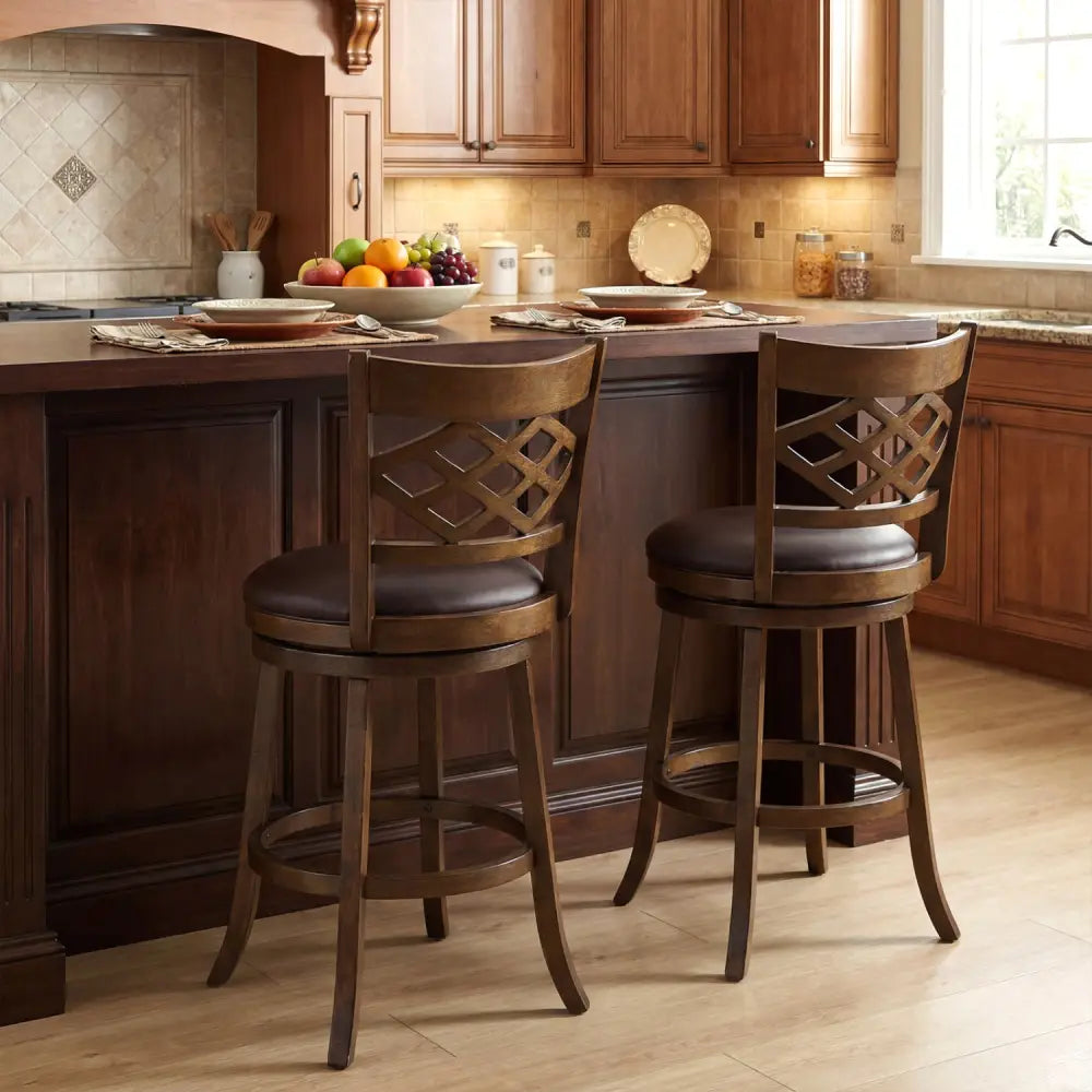 31 Inch Counter Height Bar Stools Set of 2 with Rubber Wood Frame-31 Inch - Brown - Bar Stools