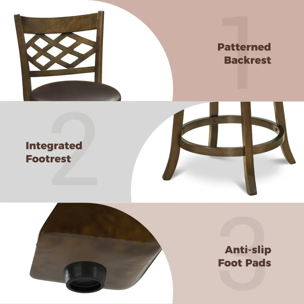 31 Inch Counter Height Bar Stools Set of 2 with Rubber Wood Frame-31 Inch - Brown - Bar Stools