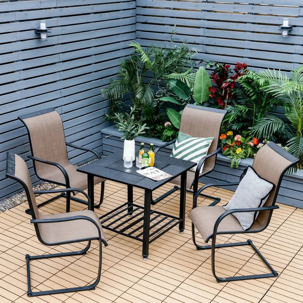 31 Inch Outdoor Fire Pit Dining Table with Cooking BBQ Grate - Black - Fire Pits
