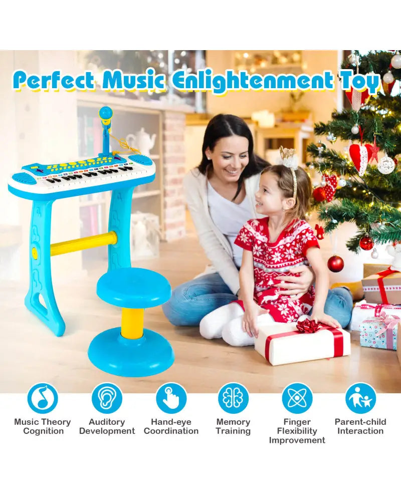 31-Key Kids Piano Keyboard Toy with Microphone and Multiple Sounds for Age 3+-Blue - Blue - Musical Toys
