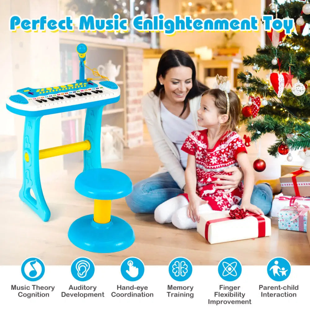 31-Key Kids Piano Keyboard Toy with Microphone and Multiple Sounds for Age 3+-Blue - Blue - Musical Toys