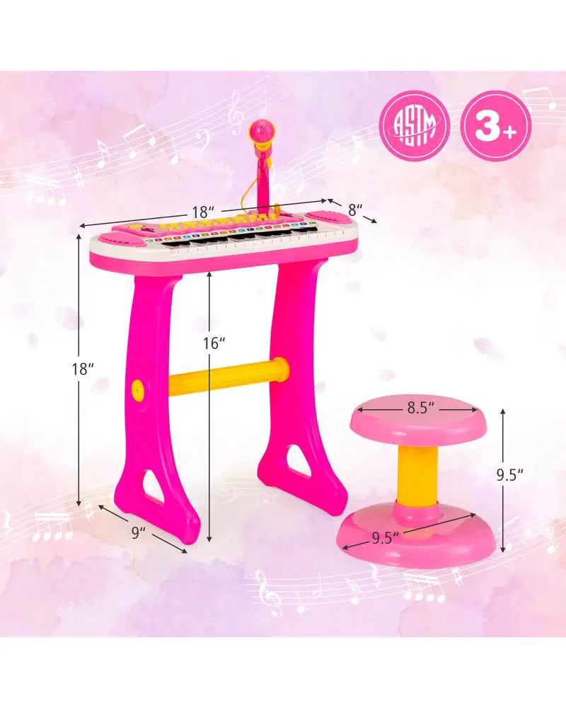 31-Key Kids Piano Keyboard Toy with Microphone and Multiple Sounds for Age 3+-Pink - Pink - Musical Toys