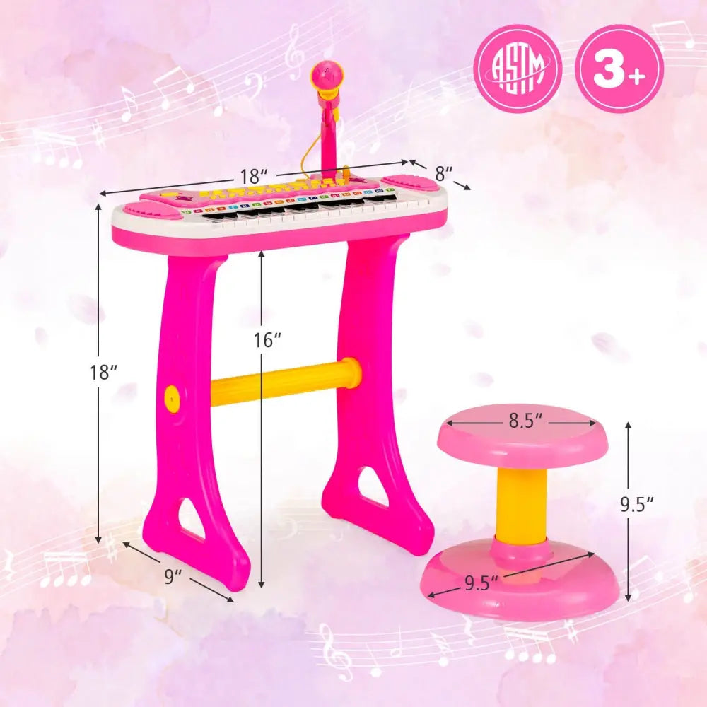31-Key Kids Piano Keyboard Toy with Microphone and Multiple Sounds for Age 3+-Pink - Pink - Musical Toys