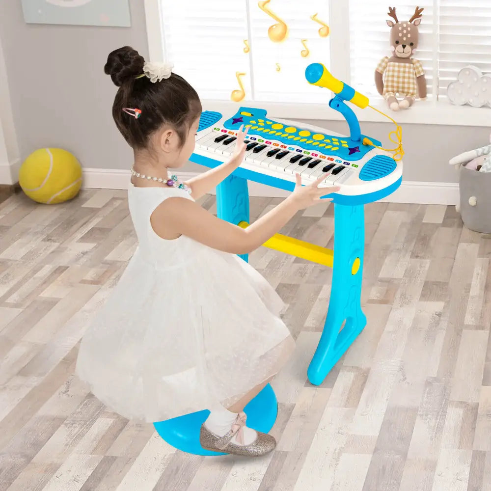 31-Key Kids Piano Keyboard Toy with Microphone and Multiple Sounds for Age 3+-Blue - Blue - Musical Toys
